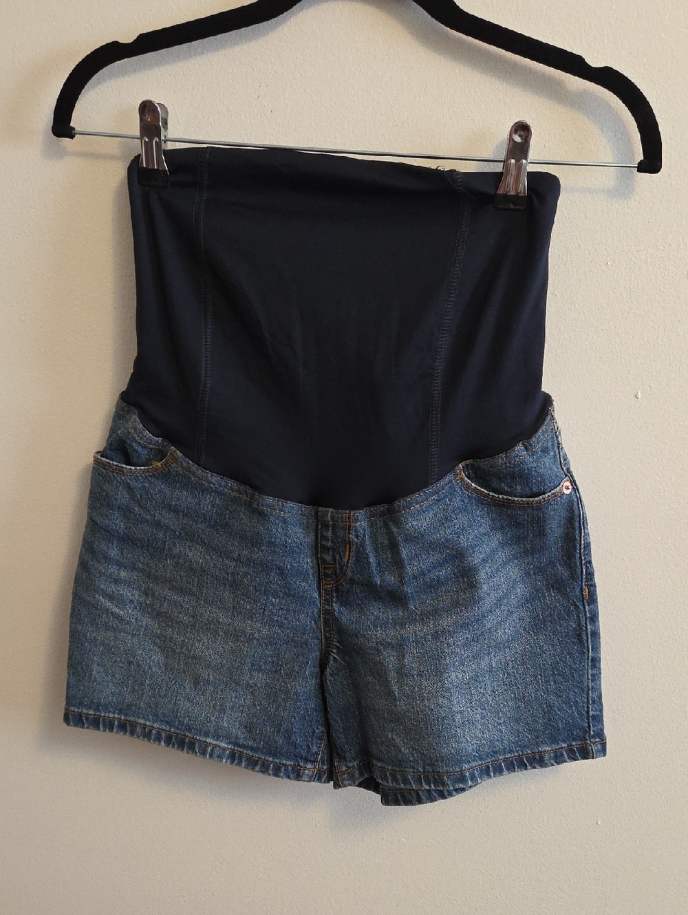 Isabel Maternity by Ingrid & Isabel Blue Denim Shorts with Black Support Panel